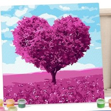 W34 DIY 페인팅 캔버스 핑크하트트리 25X25 아이러브페인팅 알파웨이