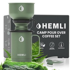 헴리 푸어 오버 캠프 커피 메이커 세트 u2013 진공 단열 머그잔 누수 방지 뚜껑 스테인, Green
