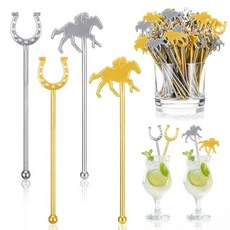 Yungyan 100피스 15.2cm(6인치) 더비 음료 플라스틱 젓개 골드 실버 스위즐 스틱 칵테일 커피용 재사용 가능한 U자형 말굽 및 경마 음료 젓개 커피 음료, 100