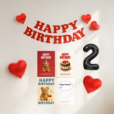 해피제이니 생일 펠트가랜드 생일 포스터 4장 파티 셀프꾸미기 세트, 1세트, 레드가랜드 숫자2