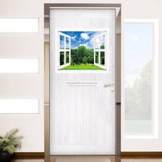 아트박스/꾸밈 cm814-하늘아래푸르른나무_현관문시트지, B타입-벽돌배경