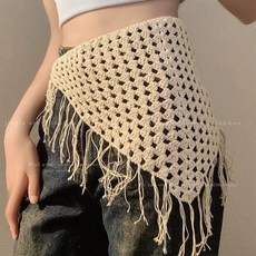 爆 系 波西米亞風針織腰封屁簾：高級感系帶三角巾腰間配飾