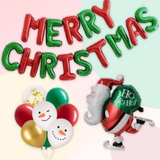 [파티지] 크리스마스풍선 세트 모음 A / 성탄절풍선/ 크리스마스장식/산타풍선/눈사람풍선/루돌프풍선/눈꽃풍선, C01_크리스마스 스케이팅 산타 풍선세트