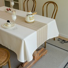 YOPENCE 북유럽 린넨 방수 식탁보 자수 테이블보, 140*220cm, 1개
