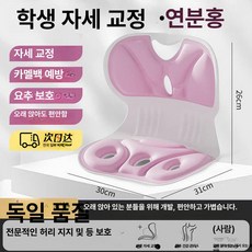 굽은등 곧게 인체공학 허리 지지 등받이 쿠션 사무실 자세 교정용, 어린이용 기본 [연분홍]