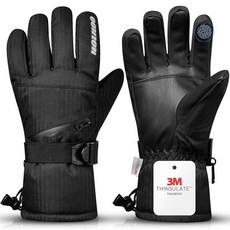 HOIHOO 스노우 장갑 - 3M 신슐레이트 방수 겨울 스노우보드 장갑 남성 및 여성용 추운 날씨용 스키 (블랙-1 라지) 121017