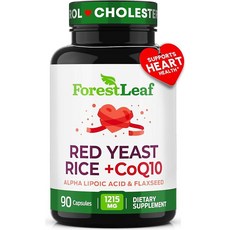 레드 이스트 라이스 1215mg. 캡슐 - CoQ10 보충제가 함유된 엑스트라 스트렝스 레드 라이스 효모 알파 리포산 및 유기농 아마씨 시트리닌 프리 심혈관 건강 지원, 90 Count (Pack of 1)