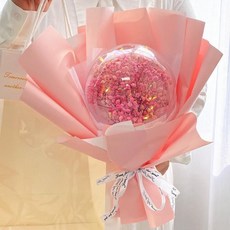 高顏值生日禮物：滿天星永生花玩偶花束，送女生女友閨蜜，紀念老師的真摯心意, 粉色滿天星圓球+袋+燈