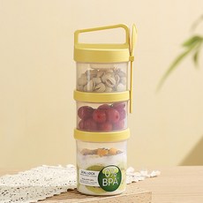 SMABAT 샐러드 컵 3P세트 과일 도시락통 360ml+360ml+560ml 보관용기 디저트 밀폐용기 포크 포함, 1세트, 옐로우
