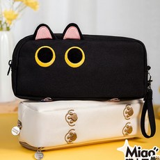 에스위두 옥스퍼드 방수 프리미엄 패브릭 자수 선물용 대용량 귀여운 동물 고양이 필통 파우치, 1개, 블랙캣