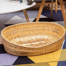 藤編寵物窩 四季通用, 原色橢圓裸筐 五號45*34 估計適合3斤內寵物, 1個