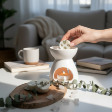 海洋之露香氛融蠟禮盒 4入香氛蠟塊+融蠟燭燈, 白