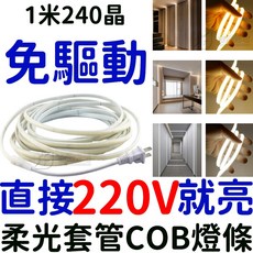 『仟尚電商』現貨 220V 乳白色套管 COB燈條 免變壓器 免驅動 高壓燈條 1米-5米 10米 50米, 1個, 單色燈條免焊接頭『帶插頭』,（１０ｍｍ）３條
