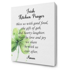ChissNook Irish Kitchen 기도 캔버스 벽 아트 액자 Bless Us with Good Food 성 패트릭의 날 아일랜드 행운의 토끼풀 포스터 프린트 장식 가, 주방 기도