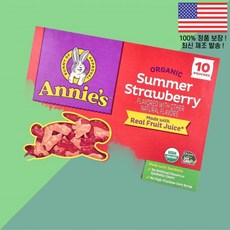 애니의 토끼 과일 후루츠 스낵 여름 딸기 스트로베리 10파우치 각 0.7온스 19g 10개입 Annie's Homegrown Organic Bunny Fruit Snacks S, 애니의 토끼 과일 후루츠 스낵 여름 딸기 스트로베리 1