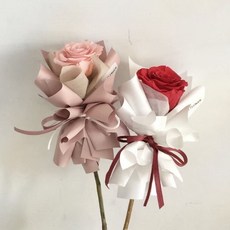 Floraflower 單支玫瑰永生花束, 粉色,不加購提袋, 粉色