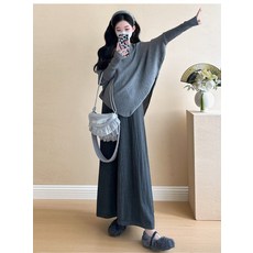 티류으스 여성 가을겨울 배트슬리브 오버핏 니트 스웨터 노턱 미니스커트 슬림핏 임산부 투피스 Z092707