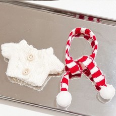 臺灣爆款 娃衣 棉花娃娃衣服 配飾 裝飾 娃衣超萌10cm棉花娃娃海星體正常體爬爬服連衣裙外套套裝娃衣, 1個, 扣子毛衣白色+圍巾