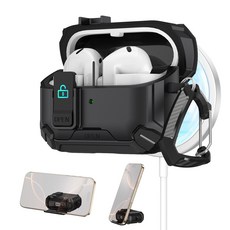 버즈3/버즈3프로 충격방지 범퍼케이스 / 도어락 잠금 / 거치대 가능 +비너포함, 버즈3 도어락케이스(블랙)