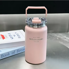 포커스 모닝 보틀 1200ml 1500ml 스테인리스 대용량 텀블러 휴대용 보온보냉 컵 커피 빨대포함, 모닝모틀 1200ML-핑크, 1개, 1.2L