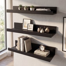 벽선반 인테리어 벽걸이 선반 원목 무지주 선반 타공 3개, 블랙, 1단