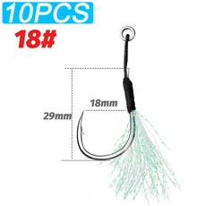 후크 낚시 Pesca 탄소강 단일 지그 보조 스레드 캐스트 느린 미끼 가시 깃털 10, 10pcs-Assist Hook
