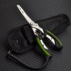 台灣本土貨 路亞鉗 翹嘴釣魚鉗子多功能路亞鉗便攜控魚鉗取魚摘鉤垂釣工具PE魚線剪子, 綠色/鋼本+失手繩+鉗套, 1個