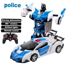 자동차 변신 로봇 rc카 리모컨 원격 제어 어린이 장난감, 배터리 일반 배터리 5개, 경찰 원격제어, 1개