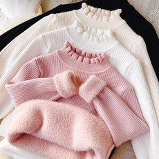 嘟嘟家女童毛衣一體絨毛衣2025冬季新款童裝加絨打底衫花邊領加厚針織衫兒童毛衣