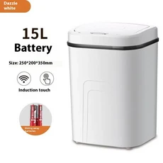 15L 스마트 쓰레기통 자동 센서 터치리스 빈 주방 욕실 뚜껑이있는 버킷 홈 휴지통, 07 white
