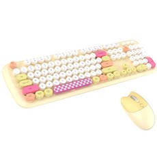 GEEZER 무선 키보드 마우스 세트 오프화이트, 레몬 옐로우 무선 콤보