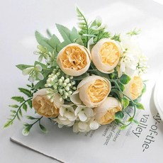 수국 알륨 조화 인테리어 부쉬 다발 장식 꽃 촬영 컬러, 꿈의 모란 손잡이 꽃 옐로우