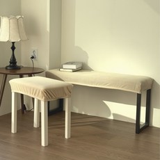 커버무드 심플 와플 벤치형 식탁의자 커버, 베이지, 1개