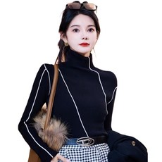 WAWAMOM 여성 겨울 목폴라티 여자 터틀넥 니트 티셔츠 GFA036