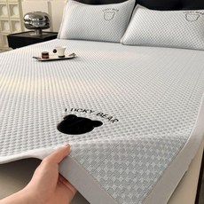 LUCKY BEAR 涼感墊, 幸運熊淺灰 高分子PE涼感科技,200x220cm 涼席 枕套2個