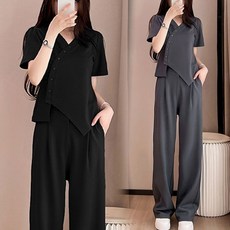 女生夏天套裝 韓國大尺碼女裝 胖妹妹百搭顯瘦上衣T恤闊腿褲 大尺碼休閒藏肉運動套裝女 顯瘦套裝