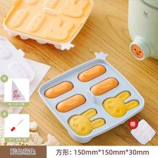 寶寶輔食矽膠模具 星星貓爪香腸造型 含蓋套組, 藍色萌萌兔 帶蓋 送油刷裱花袋50只, 1套, 如圖