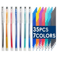 Jauisus 직물용 열 지울 수 있는 펜 7개 리필 35개 퀼팅 용품용 패브릭 마킹 펜 DIY 자수 양재 원단 재단사 초크 펜7가지 색상 35 333073, Jauisus 직물용 열 지울 수 있는 펜 7개, 리필