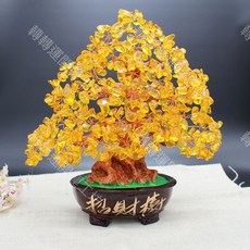 轉轉運 黃水晶招財樹 晶石能量風水擺件 小巧居家擺飾, 小招財樹長16x高17x寬10cm, 黃水晶