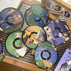 24張甜心夢境黑膠唱片異形明信片可愛卡通CD生日禮物留言裝飾卡片, 1個, 甜心夢境黑膠唱片明信片【隨機2張】