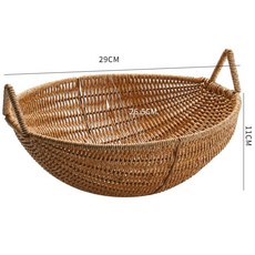 라탄바구니 원형 손잡이 바구니 간식 과일, 1개, Q. 단일 과일 접시 29x26.5x11cm