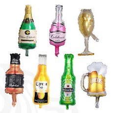 미니술잔술병 은박풍선 맥주 샴페인 와인 양주 위스키 포도주 핑크 그린 골드 치얼스 생일 축하 파티 술집, 1개, 핑크샴페인병