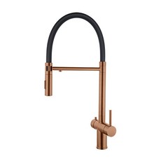 臺灣熱銷 304不鏽鋼拉絲360旋轉三合一水龍頭 冷熱雙用廚房水槽龍頭, 1個, HZ-3043玫瑰金（配進水管）