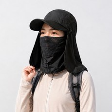DR.WOW 全防護防曬帽 運動遮陽帽, 黑色, 1個