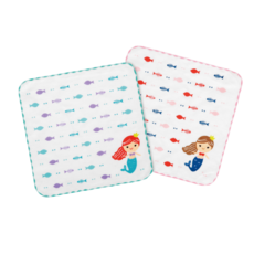 貝柔童話純棉紗布小方巾 美人魚款 26x26cm 柔軟親膚 吸水透氣 寶寶適用 台灣金選