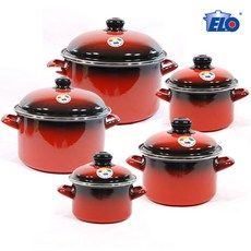 독일 ELO법랑냄비 5종세트-높은형 양수 국냄비 이엘오 인덕션겸용 디자인예쁜 빨간법랑 솥