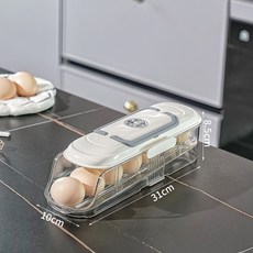 DIU 計時雞蛋盒滑梯式滾蛋器雞蛋架冰箱側門保鮮盒雞蛋收納盒家用蛋託, 1個, 計時雞蛋盒