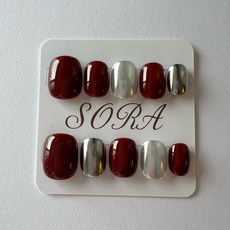 SORA 深紅色 亮面 銀色 穿戴甲 XS L 短方圓, 1個