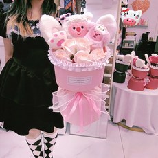 聖誕節禮物庫洛米玩偶卡通花束公仔永生花生日禮物送女生朋友閨蜜, kitty裝LOOPY+粉玫瑰+禮袋賀卡