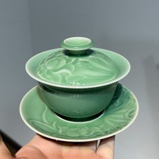龍泉青瓷 吳婷 梅子青 荷花 三才蓋碗 容量150ml, 商品主圖, 1個